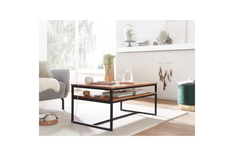 Sofabord Wohnling Solid tre 100 cm rektangulær med brett moderne - Møbler - Bord - Sofabord & salongbord