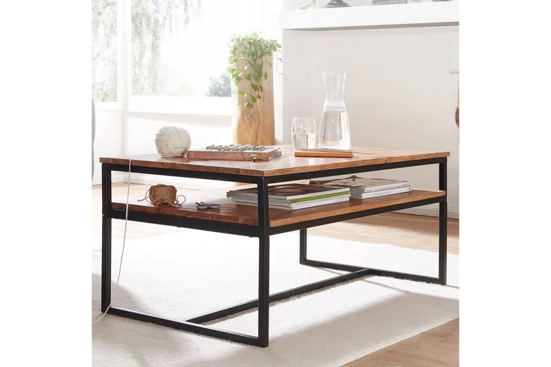 Sofabord Wohnling Solid tre 100 cm rektangulær med brett moderne - Møbler - Bord - Sofabord & salongbord