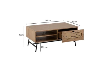 Sofabord Wohnling Tre eik utseende rektangulær med skuffe rotting oppbevaringsplass - Møbler - Bord - Sofabord & salongbord