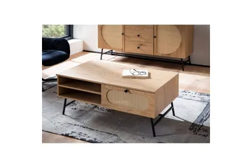 Sofabord Wohnling Tre eik utseende rektangulær med skuffe rotting oppbevaringsplass - Møbler - Bord - Sofabord & salongbord