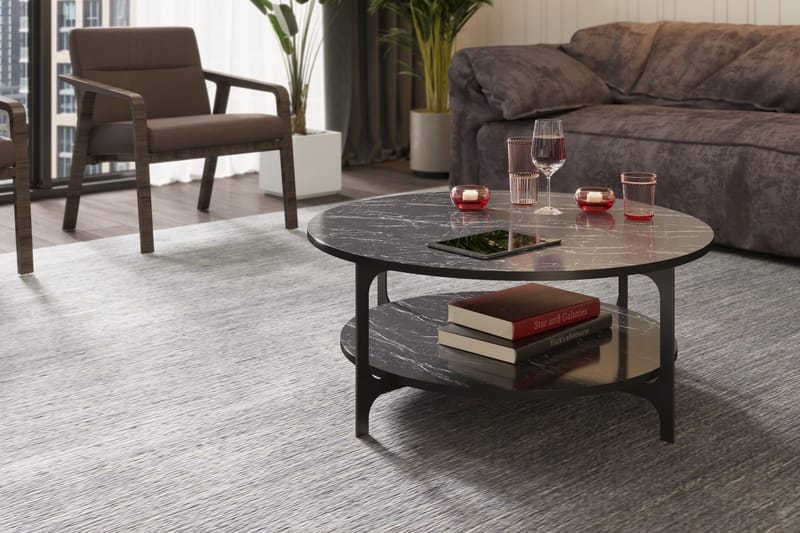 Yalbi Sofabord 90 cm med Oppbevaring Rundt Hylle - Svart - Møbler - Bord - Sofabord & salongbord