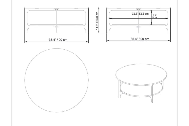 Yalbi Sofabord 90 cm med Oppbevaring Rundt Hylle - Svart - Møbler - Bord - Sofabord & salongbord