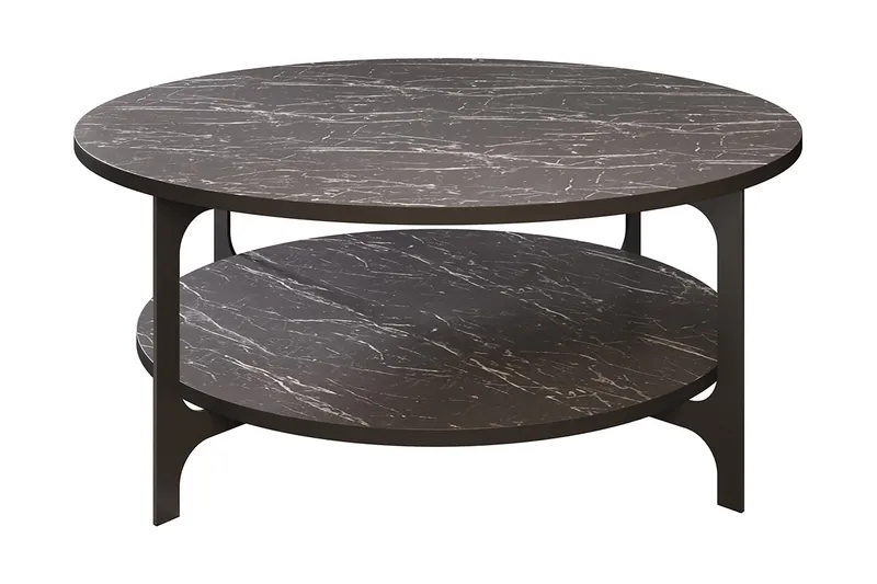 Yalbi Sofabord 90 cm med Oppbevaring Rundt Hylle, Svart