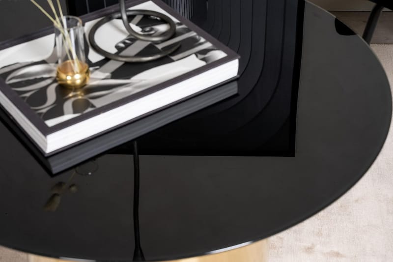Ystad Rundt Sofabord 75 cm i Glass med Understell i Metall - Svart - Møbler - Bord - Sofabord & salongbord