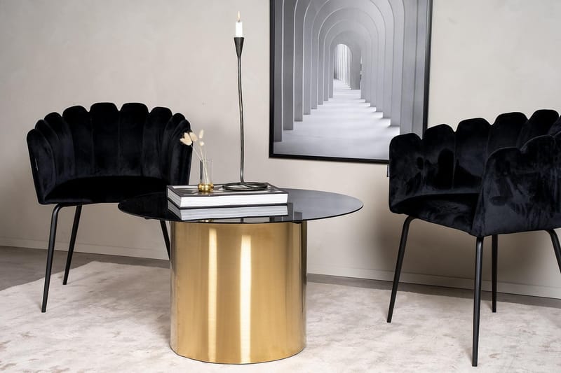 Ystad Rundt Sofabord 75 cm i Glass med Understell i Metall - Svart - Møbler - Bord - Sofabord & salongbord