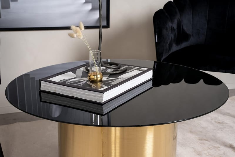 Ystad Rundt Sofabord 75 cm i Glass med Understell i Metall - Svart - Møbler - Bord - Sofabord & salongbord