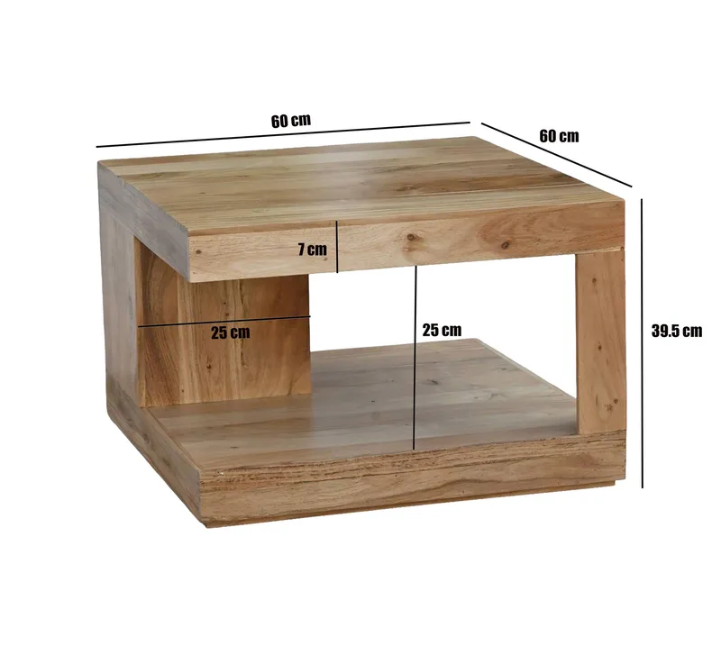 Zelvik kvadratisk sofabord 60 cm i massivt akasietre - Akasiatre (natur) - Møbler - Bord - Sofabord & salongbord - Sofabord med oppbevaring