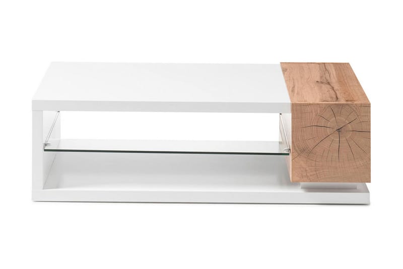 Sofabord Plomari 120 cm med Oppbevaringshylle - Glass/Natur/Hvit - Sofabord & salongbord