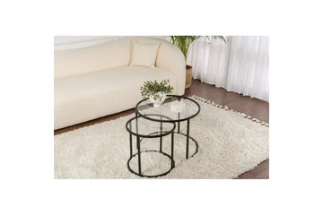 Sofabordsett 2 stykker Rikiya Liten Svart Transparent - Svart Transparent - Møbler - Bord - Sofabord & salongbord