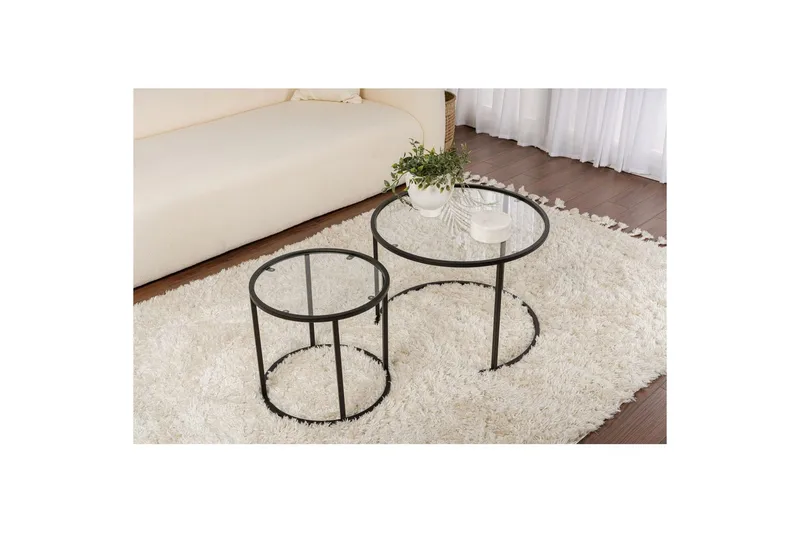 Sofabordsett 2 stykker Rikiya Liten Svart Transparent - Svart Transparent - Møbler - Bord - Sofabord & salongbord