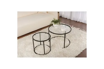 Sofabordsett 2 stykker Rikiya Liten Svart Transparent - Svart Transparent - Møbler - Bord - Sofabord & salongbord