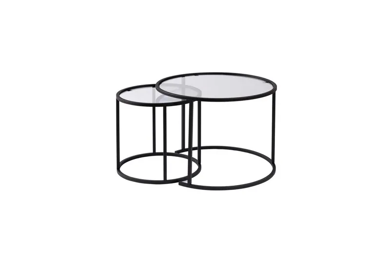 Sofabordsett 2 stykker Rikiya Liten Svart Transparent, Svart Transparent