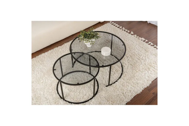 Sofabordsett 2 stykker Rikiya Svart Grå - Svart Grå - Møbler - Bord - Sofabord & salongbord