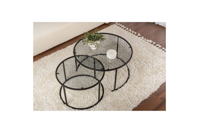 Sofabordsett 2 stykker Rikiya Svart Grå - Svart Grå - Møbler - Bord - Sofabord & salongbord