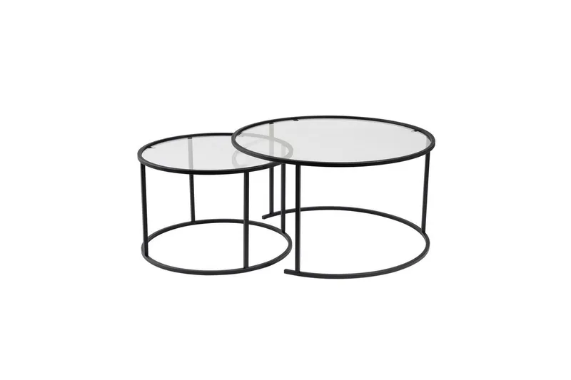 Sofabordsett 2 stykker Rikiya Svart Transparent, Svart Transparent