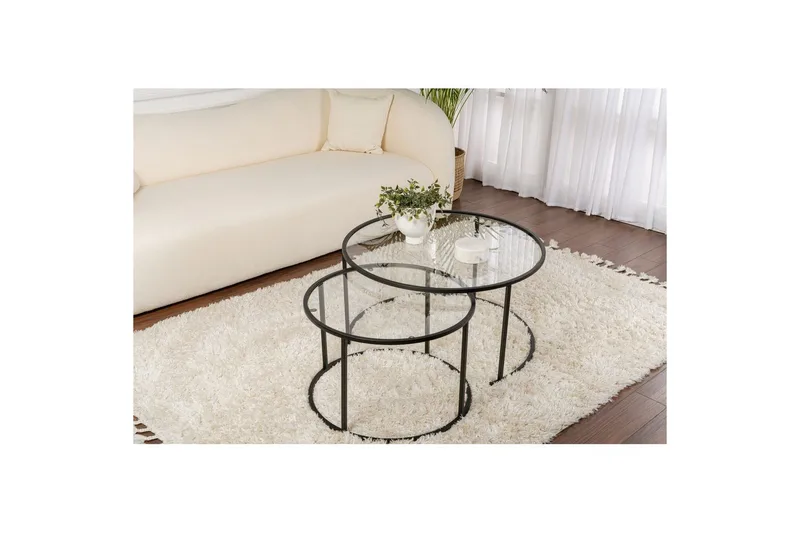 Sofabordsett 2 stykker Rikiya Svart Transparent - Svart Transparent - Møbler - Bord - Sofabord & salongbord