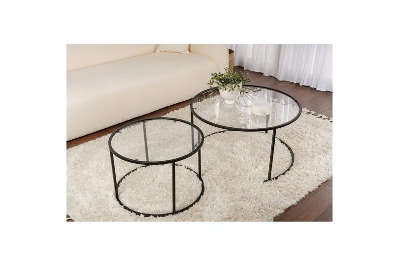 Sofabordsett 2 stykker Rikiya Svart Transparent - Svart Transparent - Møbler - Bord - Sofabord & salongbord