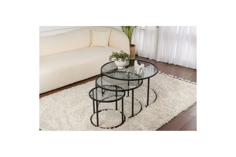 Sofabordsett 3 stykker Rikiya Svart Grå - Svart Grå - Møbler - Bord - Sofabord & salongbord