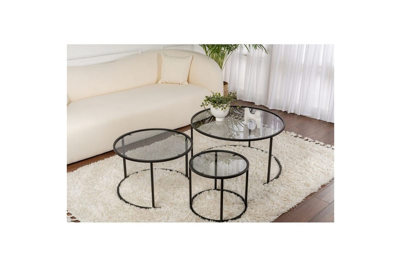 Sofabordsett 3 stykker Rikiya Svart Grå - Svart Grå - Møbler - Bord - Sofabord & salongbord