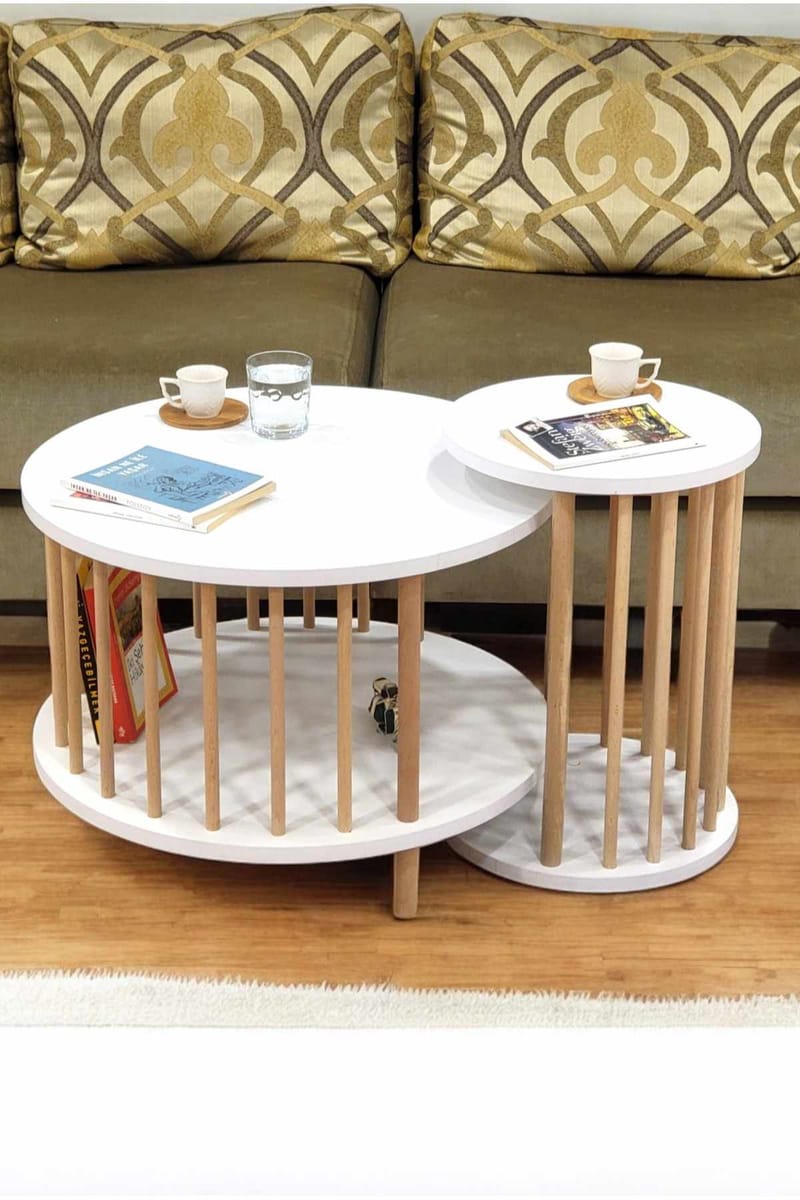 Sofabordsett Hanah Home Peka Set Pro (Ø60 x H43 cm) Hvit - Hvit - Møbler - Bord - Sofabord & salongbord