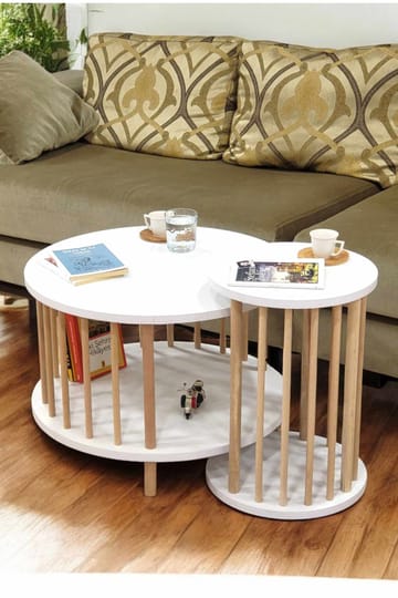 Sofabordsett Hanah Home Peka Set Pro (Ø60 x H43 cm) Hvit - Hvit - Møbler - Bord - Sofabord & salongbord