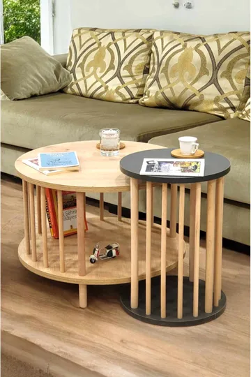 Sofabordsett Hanah Home Peka Set Pro (Ø60 x H43 cm) Sapphire eik antrasitt - Sapphire Oak og antrasitt - Møbler - Bord - Sofabord & salongbord