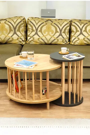 Sofabordsett Hanah Home Peka Set Pro (Ø60 x H43 cm) Sapphire eik antrasitt - Sapphire Oak og antrasitt - Møbler - Bord - Sofabord & salongbord