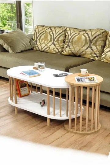 Sofabordsett Hanah Home Peka Set (90 x 43 x 45 cm) Hvit Sapphire eik - Hvit og safireik - Møbler - Bord - Sofabord & salongbord