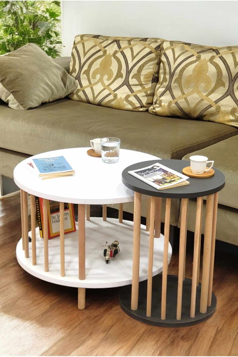 Sofabordsett Hanah Home Peka Set Pro (Ø60 x H43 cm) Hvit antrasitt - Hvit og antrasitt - Møbler - Bord - Sofabord & salongbord