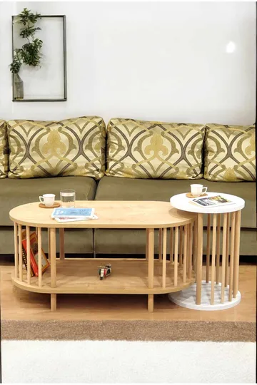 Sofabordsett Hanah Home Peka Set (90 x 43 x 45 cm) Sapphire eik hvit - Sapphire Oak og hvit - Møbler - Bord - Sofabord & salongbord