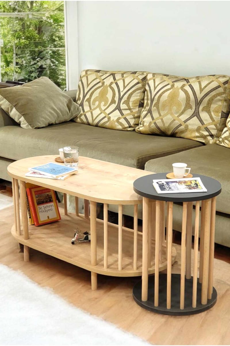 Sofabordsett Hanah Home Peka Set (90 x 43 x 45 cm) Sapphire eik antrasitt - Sapphire Oak og antrasitt - Møbler - Bord - Sofabord & salongbord