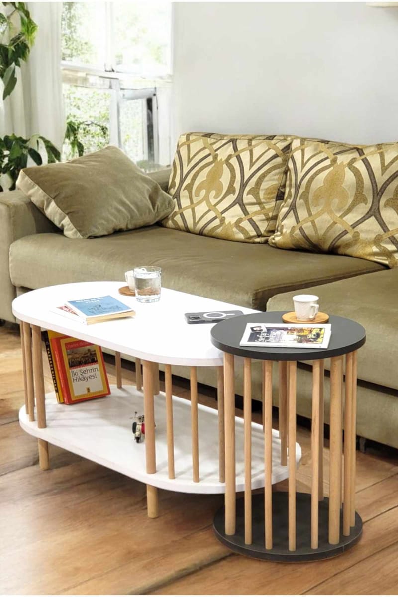 Sofabordsett Hanah Home Peka Set (90 x 43 x 45 cm) Hvit antrasitt - Hvit og antrasitt - Møbler - Bord - Sofabord & salongbord