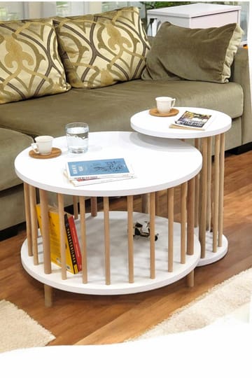 Sofabordsett Hanah Home Peka Set Pro (Ø60 x H43 cm) Hvit - Hvit - Møbler - Bord - Sofabord & salongbord