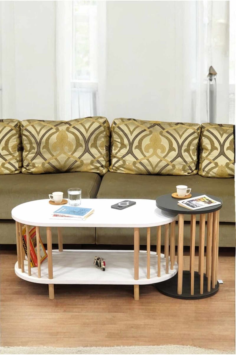 Sofabordsett Hanah Home Peka Set (90 x 43 x 45 cm) Hvit antrasitt - Hvit og antrasitt - Møbler - Bord - Sofabord & salongbord