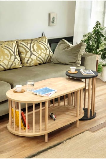 Sofabordsett Hanah Home Peka Set (90 x 43 x 45 cm) Sapphire eik antrasitt - Sapphire Oak og antrasitt - Møbler - Bord - Sofabord & salongbord