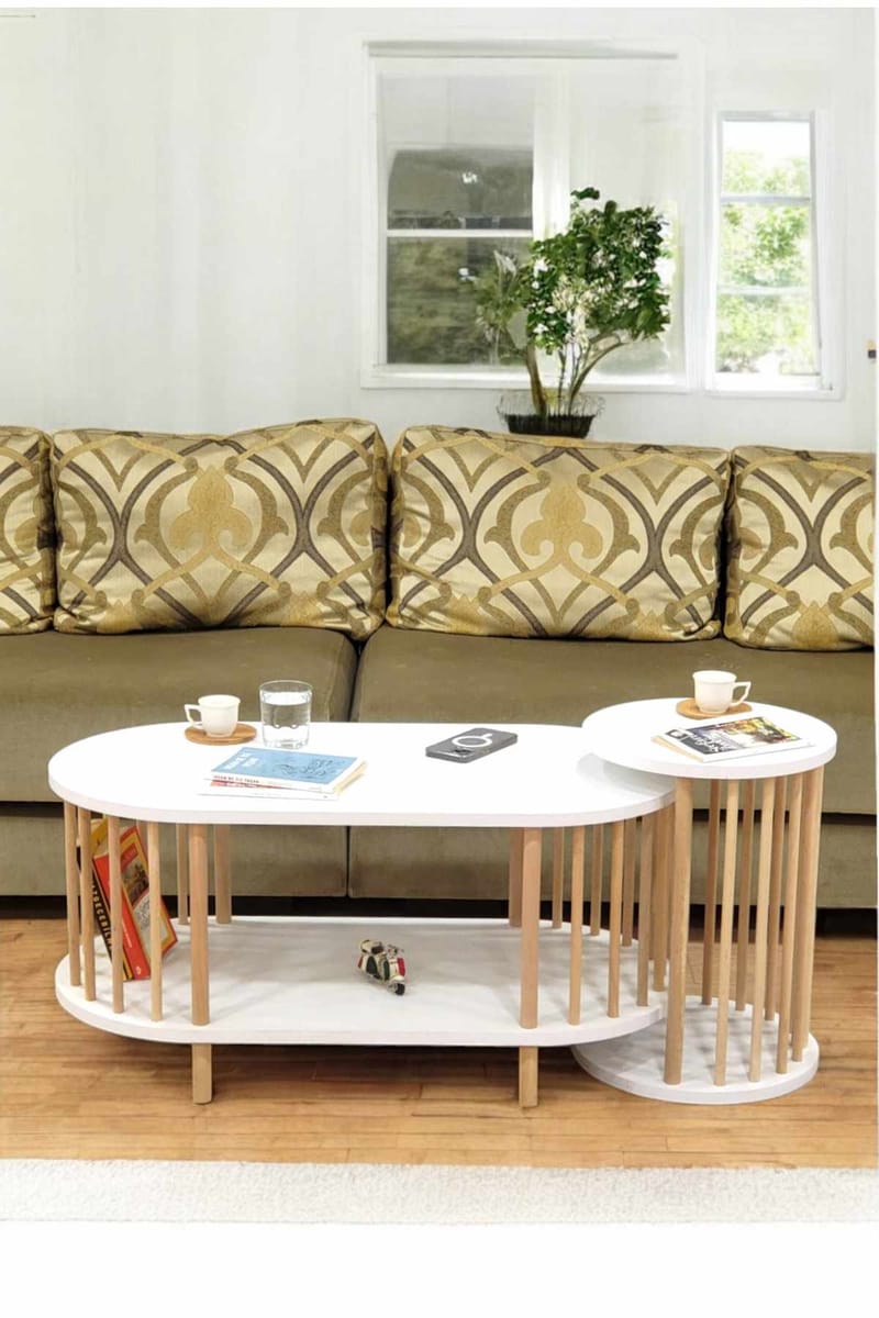 Sofabordsett Hanah Home Peka Set (90 x 43 x 45 cm) Hvit - Hvit - Møbler - Bord - Sofabord & salongbord