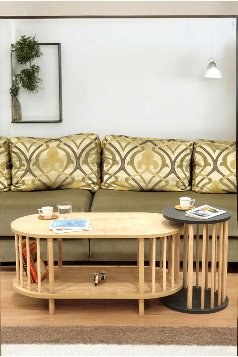 Sofabordsett Hanah Home Peka Set (90 x 43 x 45 cm) Sapphire eik antrasitt - Sapphire Oak og antrasitt - Møbler - Bord - Sofabord & salongbord