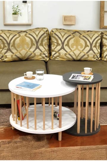 Sofabordsett Hanah Home Peka Set Pro (Ø60 x H43 cm) Hvit antrasitt - Hvit og antrasitt - Møbler - Bord - Sofabord & salongbord