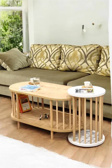 Sofabordsett Hanah Home Peka Set (90 x 43 x 45 cm) Sapphire eik hvit - Sapphire Oak og hvit - Møbler - Bord - Sofabord & salongbord