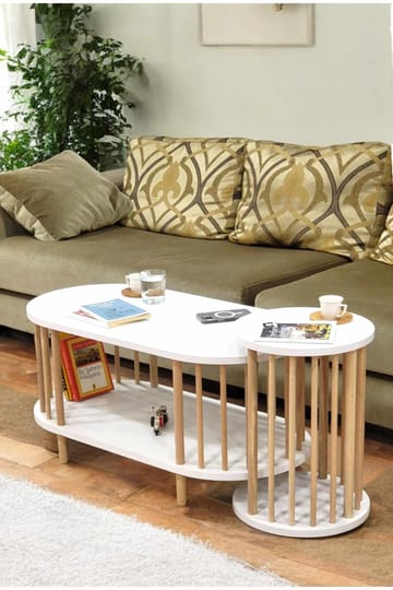 Sofabordsett Hanah Home Peka Set (90 x 43 x 45 cm) Hvit - Hvit - Møbler - Bord - Sofabord & salongbord