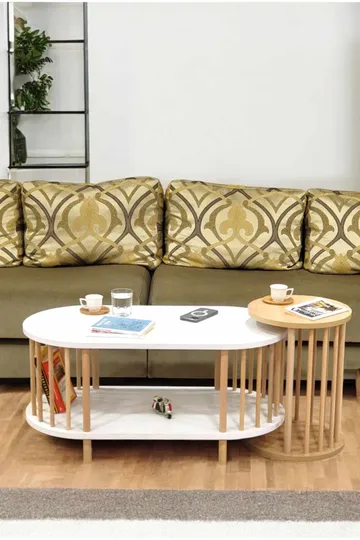Sofabordsett Hanah Home Peka Set (90 x 43 x 45 cm) Hvit Sapphire eik - Hvit og safireik - Møbler - Bord - Sofabord & salongbord