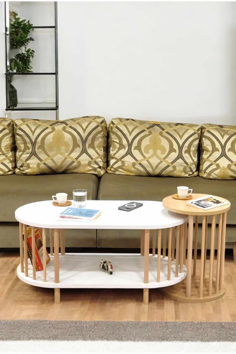 Sofabordsett Hanah Home Peka Set (90 x 43 x 45 cm) Hvit Sapphire eik - Hvit og safireik - Møbler - Bord - Sofabord & salongbord