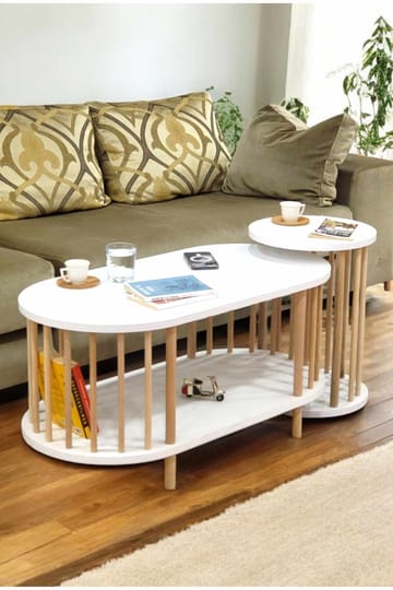 Sofabordsett Hanah Home Peka Set (90 x 43 x 45 cm) Hvit - Hvit - Møbler - Bord - Sofabord & salongbord