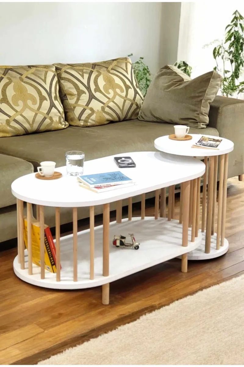 Sofabordsett Hanah Home Peka Set (90 x 43 x 45 cm) Hvit, Hvit