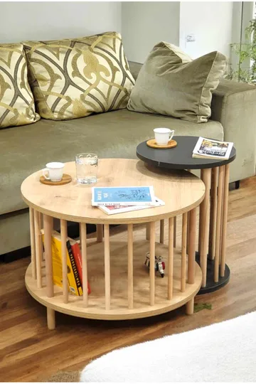 Sofabordsett Hanah Home Peka Set Pro (Ø60 x H43 cm) Sapphire eik antrasitt - Sapphire Oak og antrasitt - Møbler - Bord - Sofabord & salongbord