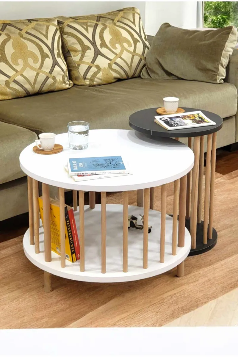 Sofabordsett Hanah Home Peka Set Pro (Ø60 x H43 cm) Hvit antrasitt, Hvit og antrasitt