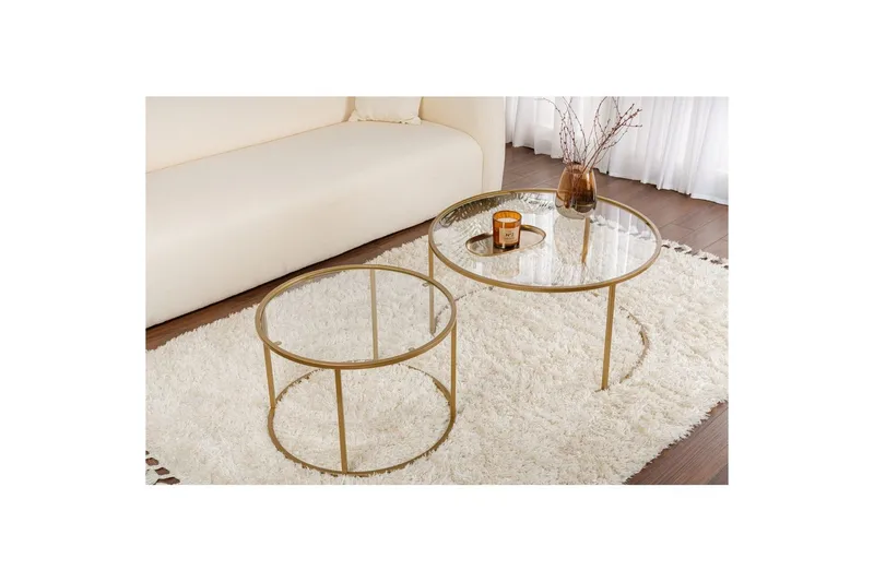 Sofabordsett Rikiya Gull Transparent - Møbler - Bord - Sofabord & salongbord