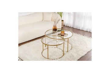 Sofabordsett Rikiya Gull Transparent - Møbler - Bord - Sofabord & salongbord