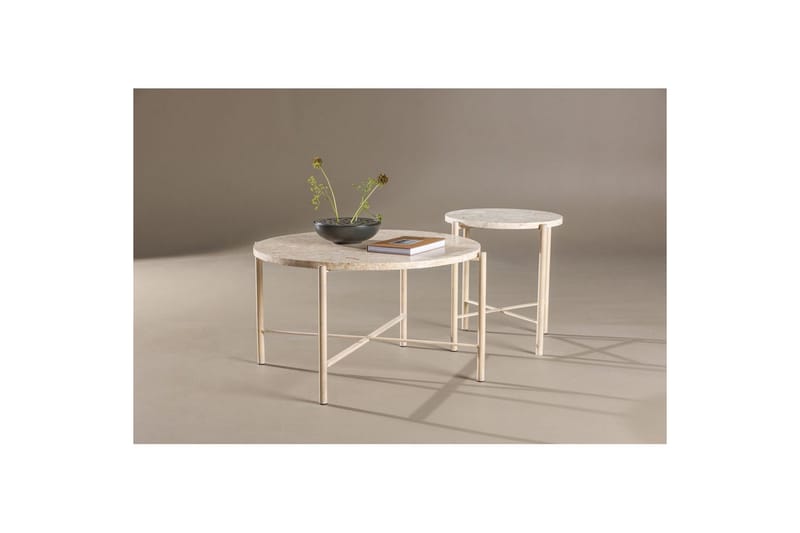 Sofabordsett VIND Sandhamn 2 stk Runde 70 cm/40 cm Beige - Møbler - Bord - Sofabord & salongbord