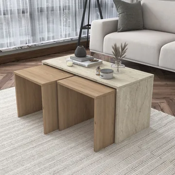 Sofabordsett Wallxpert Cleo-hylle (90 x 44,8 x 40 cm) Travertin - Travertin - Møbler - Bord - Sofabord & salongbord